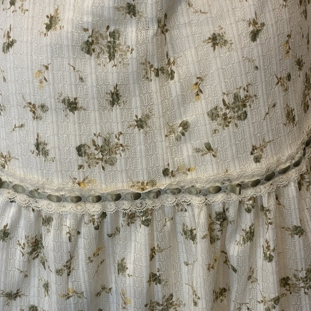 Vintage Y2K Floral Milkmaid Coquette Mini Dress Size M Ivory Romantic Cottage